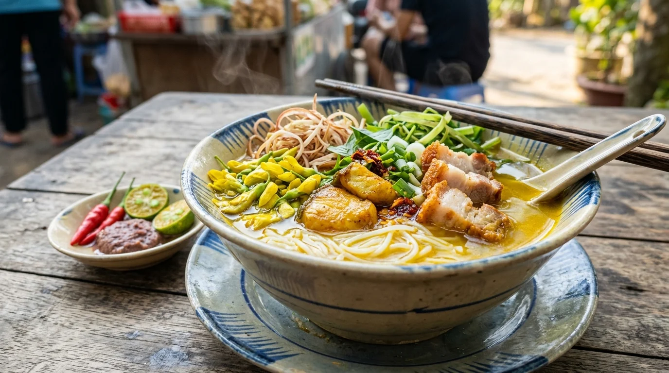Bún cá Châu Đốc thơm nồng củ ngải bún