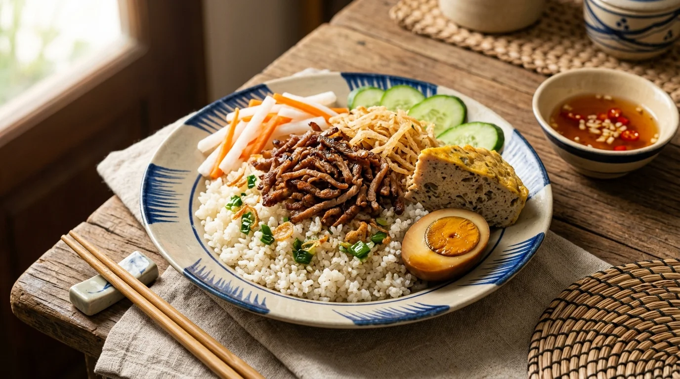 Cơm tấm Long Xuyên thịt nướng thái sợi bì chả trứng kho