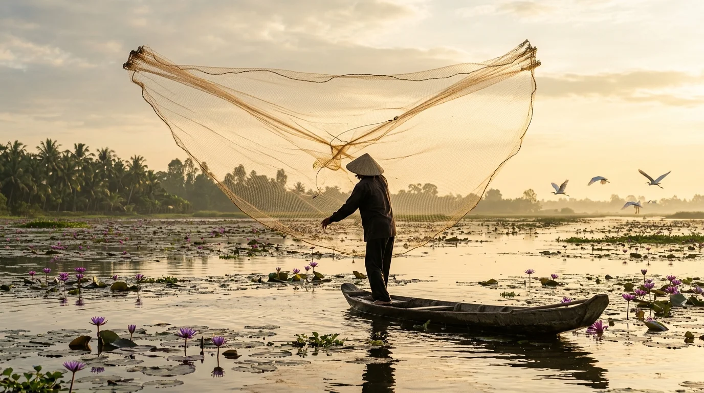 Mùa nước nổi An Giang giăng lưới bắt cá linh