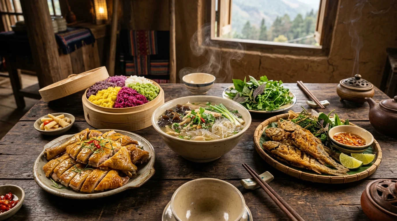 Ẩm thực Bình Liêu miến dong gà đồi