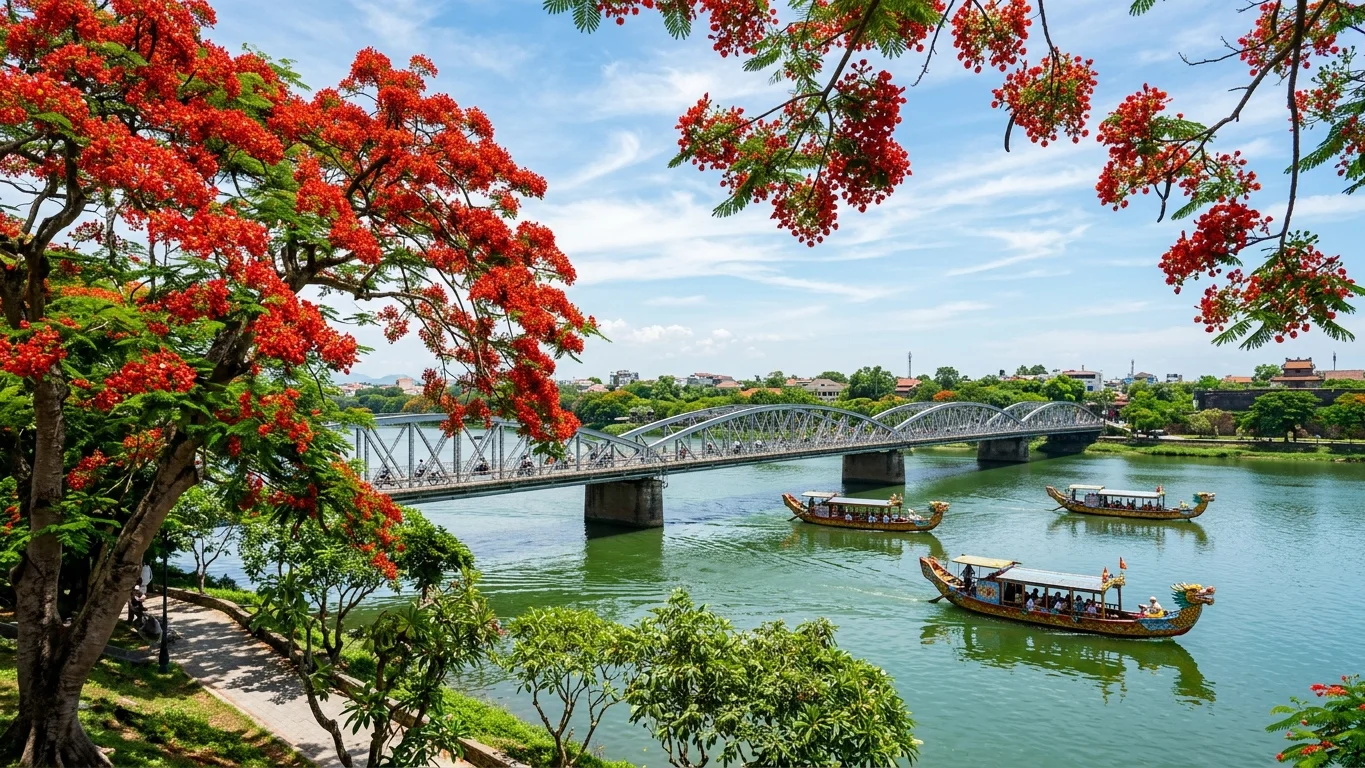 Mùa hạ phượng đỏ sông Hương cầu Trường Tiền Huế