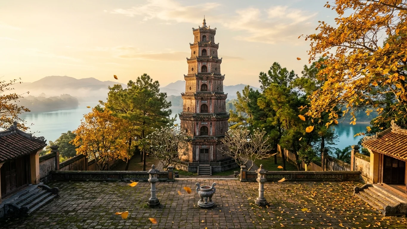 Mùa thu lá ngô đồng Chùa Thiên Mụ Huế