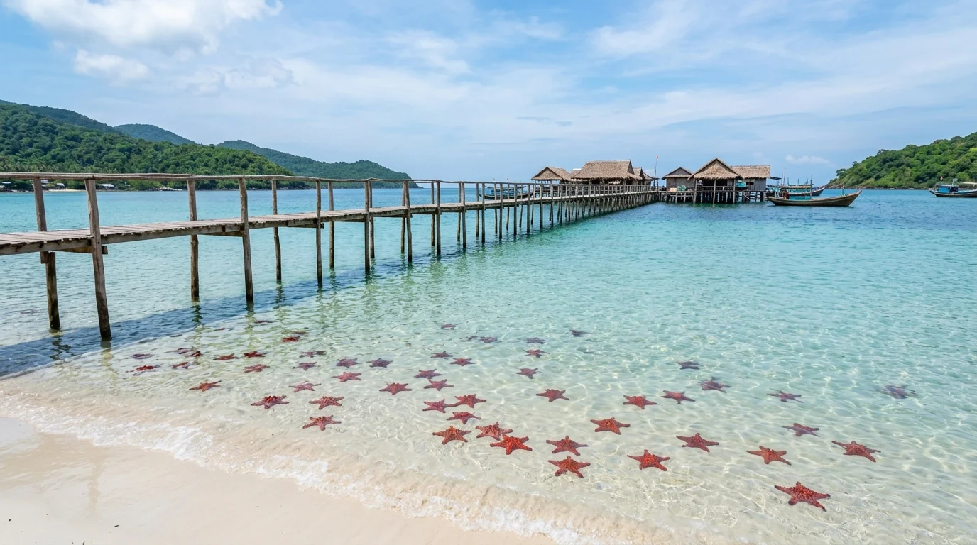 Làng chài Rạch Vẹm vương quốc sao biển đỏ Phú Quốc