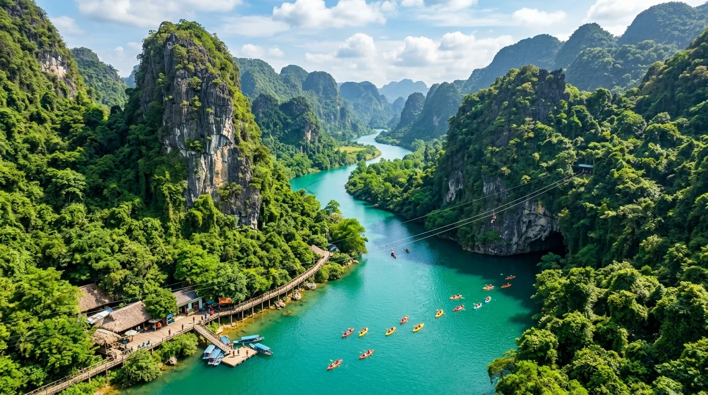 Sông Chày màu ngọc bích và tuyến zipline qua vách núi